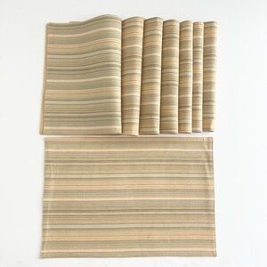Reversible Placemats 100% Cotton by Mango Home 2005 Beige Yellow Striped 8 count